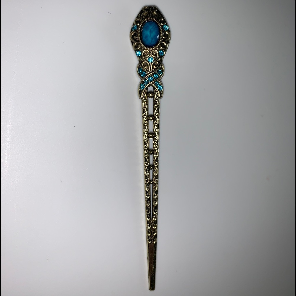 🆕Antique Gold Turquoise Hair Stick 6”